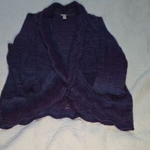 Chico’s Purple Scallop Trim Open-Front Cardigan – Size 3 (XL) Ombre Purple